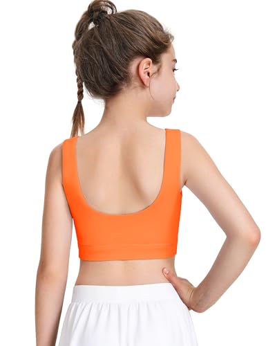 JOCMIC Girls Sports Bra Training Tops with Removable Padding - 11-12 Years, Orange