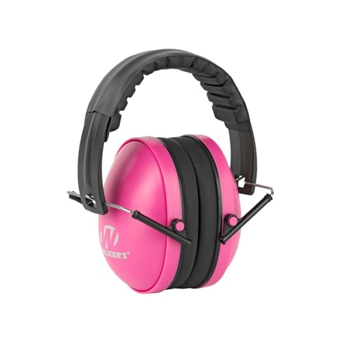Pink Walker's Youth & Women's Folding Hearing Protection Earmuffs - Low Profile, Adjustable Headband