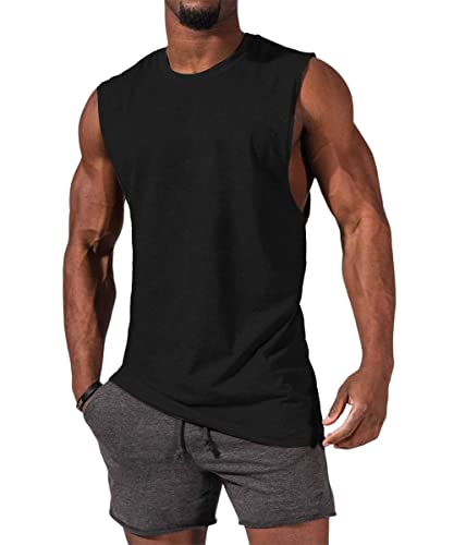 ZIWOCH Men's Sleeveless Tank Top Large Black Workout Shirt Basic Summer Activewear