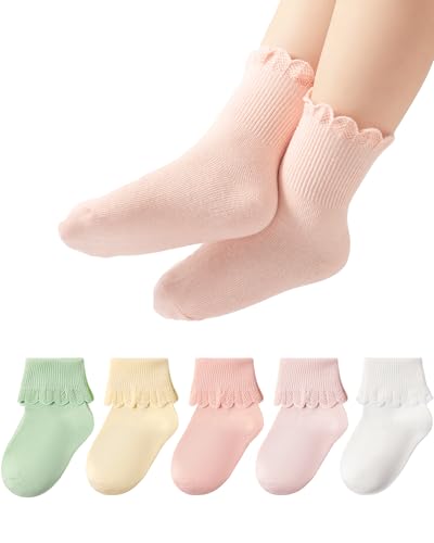 Toddler Girls Ruffle Socks - Cotton Frilly Dress Socks 2-4T