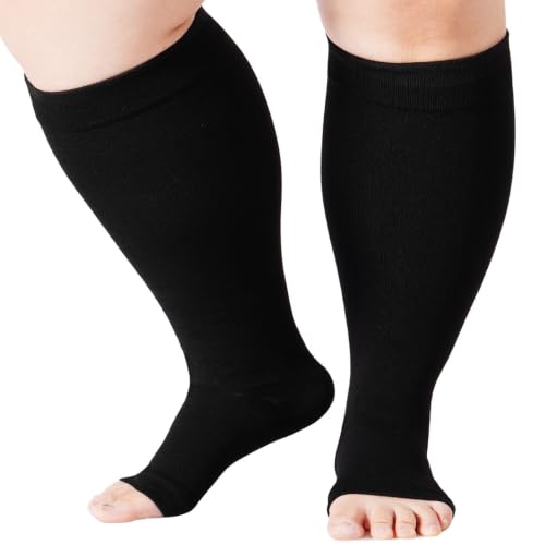 Abodhu Plus Size Compression Socks Open Toe for Women& Men 15-20mmHg