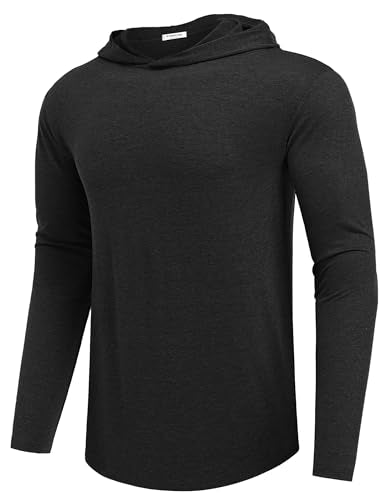 PINSPARK Men's Lightweight Pullover Hoodie Long Sleeve Sweatshirt - Black, Large