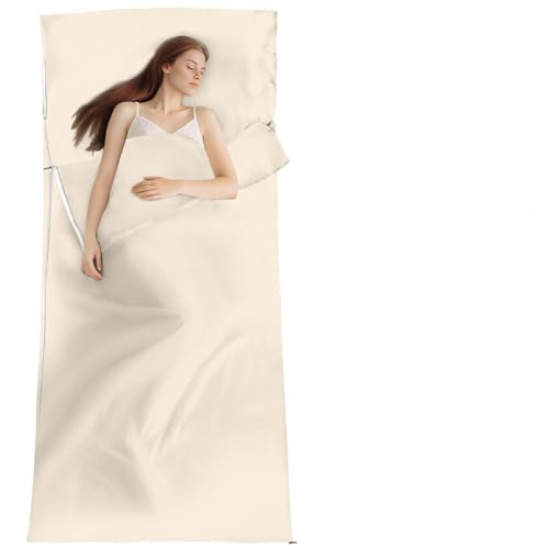 BREENHILL Long-Staple Cotton Sleeping Bag Liner with Zipper, White Travel Sheet 41 x 86 in