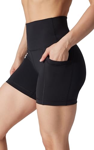 Yogalicious High Waist Biker Shorts 5” & 7” Squat Proof Workout Yoga Shorts - 2 Pack, Medium, Black with Pockets