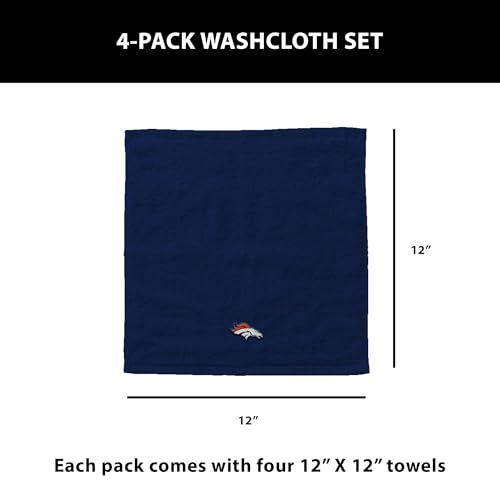 NFL Denver Broncos Wash Cloth 4 Pack - 12" x 12" Team Logo