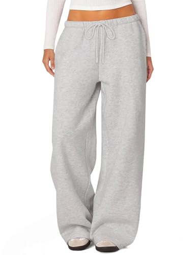 HeSaYep Women's Baggy Grey Fleece-Lined Wide Leg Sweatpants - Medium
