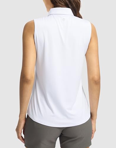 Women's Heather White 1/4 Zip Golf Shirt - Lightweight Collared Tank Top, Medium