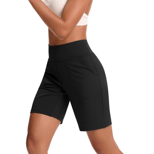 ZKIEYS Women's High Waisted Bermuda Shorts with Zipper Pocket X-Large Black