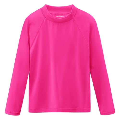 Boys Long Sleeve Rash Guard Swim Shirt - UPF 50+, Neon Pink, 4T