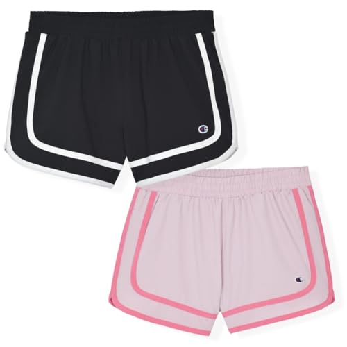Champion Girls Heritage Foldover Mesh Running Basketball Short 2.75 Inch Inseam - Large, Black-Pink