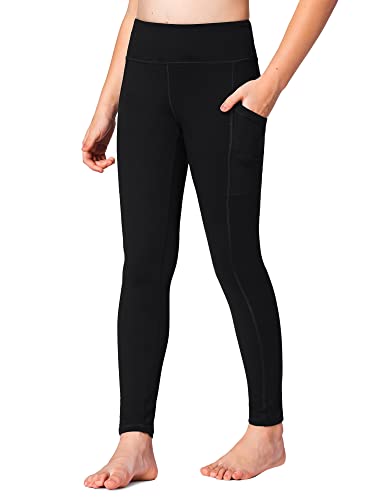 Girls Leggings with Pockets - Soft Stretch Athletic Pants, 12-13 Years / A1-Black