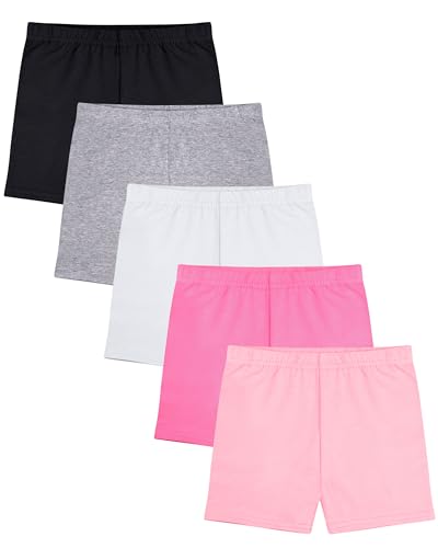 Toddler Girls Cotton Bike Shorts - 5 Pack, 3T - Black, Gray, White, Pink, Light Rose