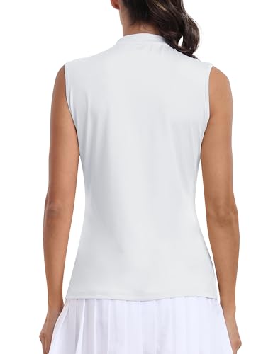 MoFiz Women's Sleeveless Golf Polo Shirt Medium White - 1/4 Zip Tennis Top
