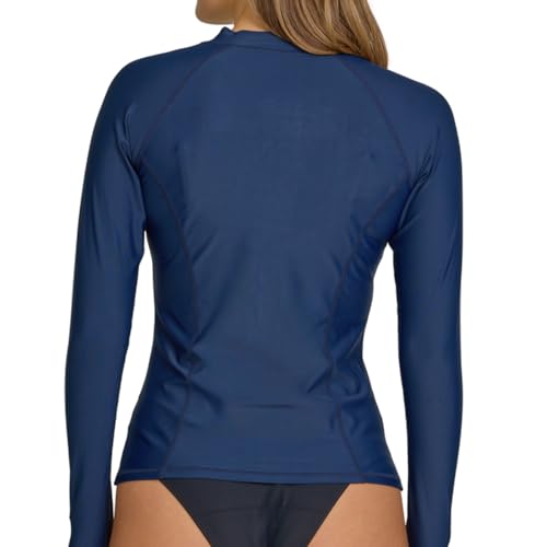 Women's Full-Zip Rash Guard - Long Sleeve UPF 50+ Swim Shirt - Medium Blue Cove