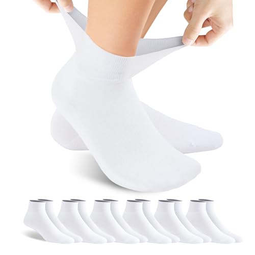 Forcool X-Large 6-Pair Diabetic Ankle Cotton Socks for Men Women - White