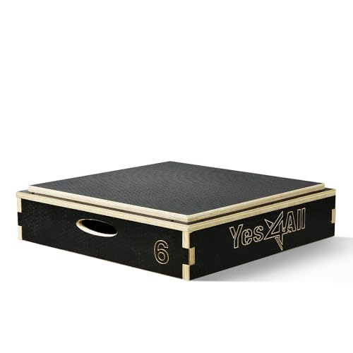 Plyometric Jump Box - 3 in 1 Adjustable Wooden Platform - 6" Black