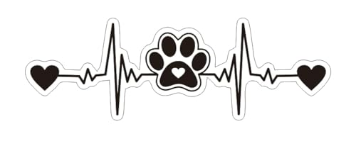 Paw Print Heartbeat Car Sticker - Dog on Board Decal, Black