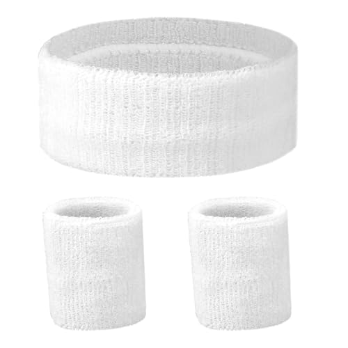 Sports Sweatband Set - 1 Headband & 2 Wristbands - White
