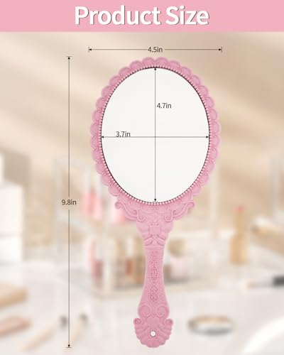 Vintage Handheld Makeup Mirror with Handle - Nano Pink