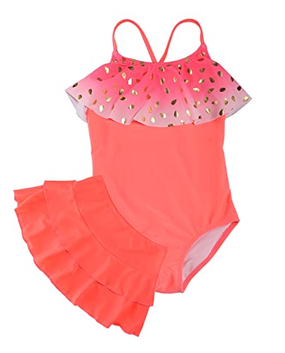 Neon Pink Ruffle One-Piece Swimsuit for Girls - Size 14-16