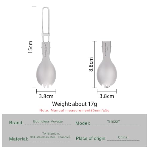 Folding Titanium Spork - Ultralight Spoon Fork Knife Utensil Ti1022T