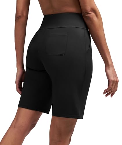 Alaroo Women's High-Waisted Bermuda Shorts - Knee Length Athletic Running Yoga - Black, XX-Large
