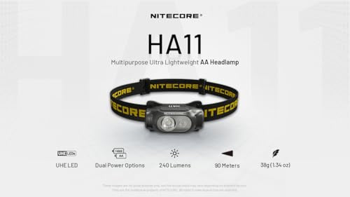 Nitecore HA11 Camping Headlamp with Strap Headband, 240 Lumens, Lightweight, Uses 1xAA Battery