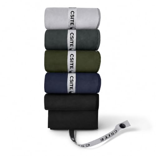 CSITE Microfiber Gym Towel 5 Pack - Quick Dry, Absorbent, Odor-Free, Portable Workout Towels in Gray & Green