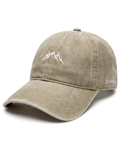 FURTALK Khaki Washed Denim Mountain Embroidery Baseball Cap - Distressed Hat