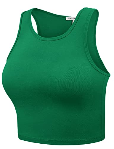Sleeveless Cami Crop Tank Top - Racerback Halter Neck - Large Kelly Green