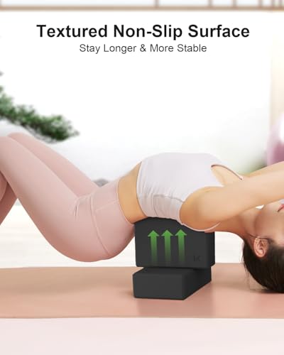 Yoga Blocks 2-Pack - High-Density EVA Foam, Non-Slip Surface, Grey