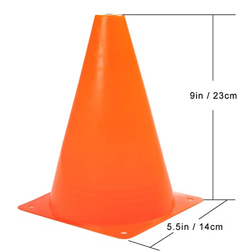 12 Pack Orange 9 Inch Plastic Traffic Cones for Sports & Training Set of 10/12/24