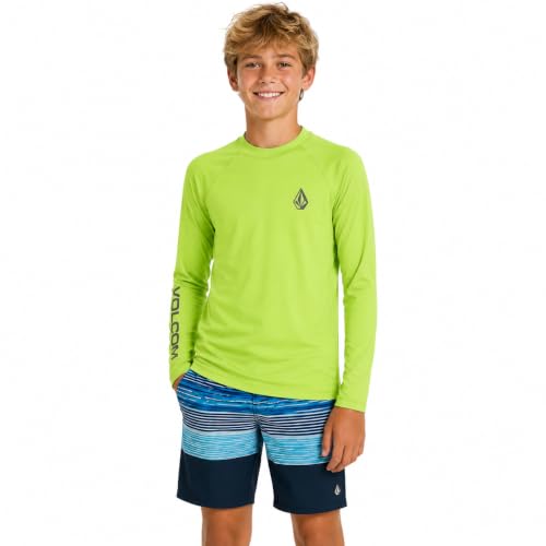 Volcom Boys Lime Long Sleeve Rash Guard Swim Shirt UPF 50+ Quick Dry - Size 14