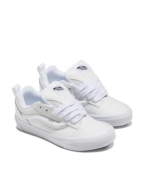 Vans Unisex Knu Skool Shoe | '90s Retro Puffy Low-Top Fashion Sneakers for Men & Women, Leather True White, 6/7.5