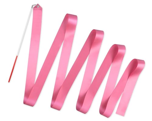 4-Yard Pink Dance Ribbons with Wands for Rhythmic Gymnastics