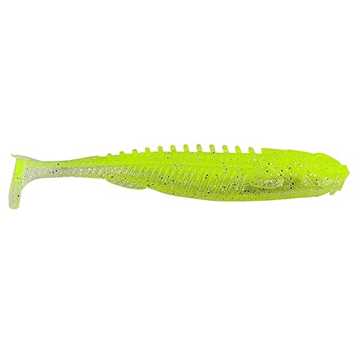 Floating Soft Plastic Minnow Bait - Eye Candy Paddle Shad, Chartreuse Shad - 4 Inch