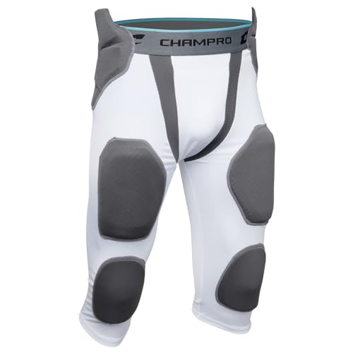 CHAMPRO Tri-Flex 7-Pad Football Girdle Unisex XL White - Flexible & Protective