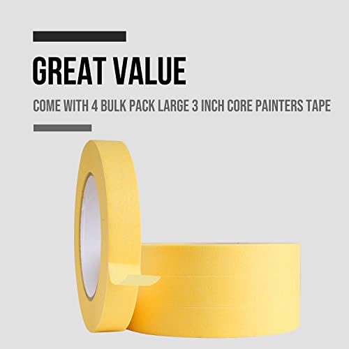 Lichamp 18mm x 55m Yellow Automotive Masking Tape for Painting, Auto Body Masking Tape for Car Detailing, Yellow Painters Tapes 0.7 inch x 60 Yards x 4 Rolls