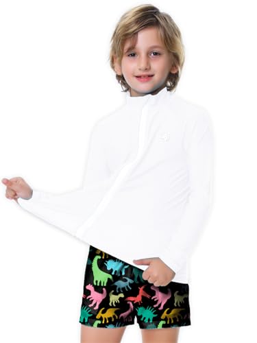Unisex Kids Zipper Rash Guard - UPF 50+ Sun Shirt, 5-6 Years White