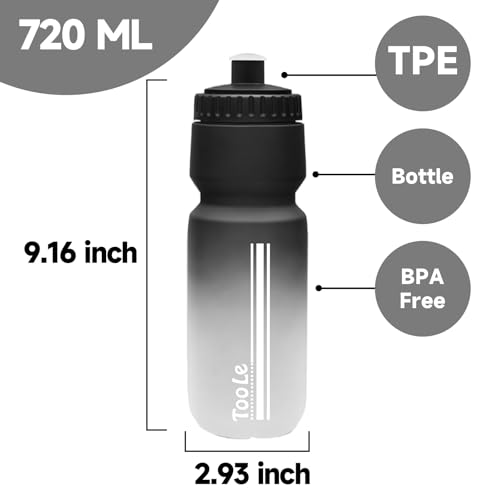 Bike Water Bottle - 24oz Leakproof Squeeze Design - Black