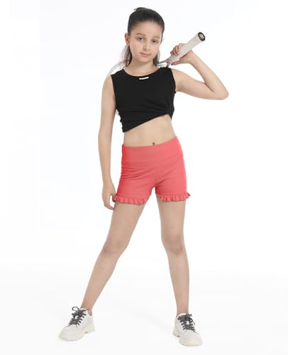 Girls High Waisted Ruffle Athletic Shorts - Stretch Spandex for Dance & Yoga