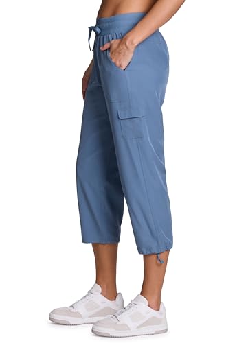 RBX Active Women's Cargo Capri Pants with Pockets - Small Moonlight Blue