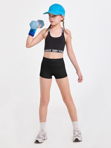 High Waist Girls Biker Shorts - Black, 9-10 Years