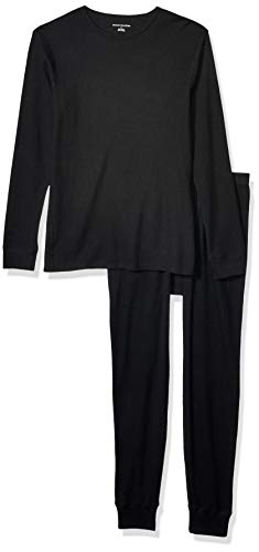 Amazon Essentials men's slim fit thermal long johns set, large/black, waffle knit