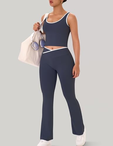 OLCHEE Women's 2-Piece Workout Sets Navy Blue XX-Large Activewear