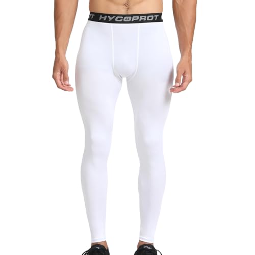 Men's Compression Pants - Cool Dry Workout Tights - White, Medium