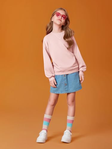 Girls Casual Crewneck Sweatshirt - Long Sleeve Pullover Top, Pink, 7-8 Years