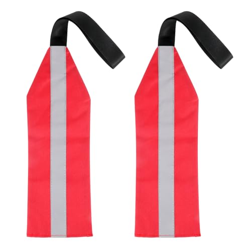 Tow Flag 2-Pack Red Safety Flags with Webbing, Reflective Strip, 14.6 x 5.15 in, Includes Bungee Cord