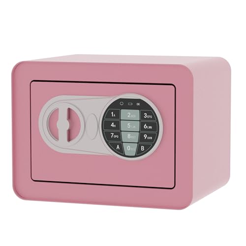 Small Safe Box - Home Safe for Money Jewelry Documents, Solid Lock Box, Mini Security Box with Digital Electronic Security Keypad for Home Office Hotel (Pink)