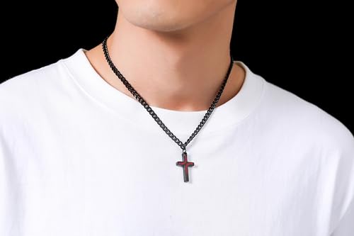 Baseball Cross Necklace for Men - 18in Black Stainless Steel